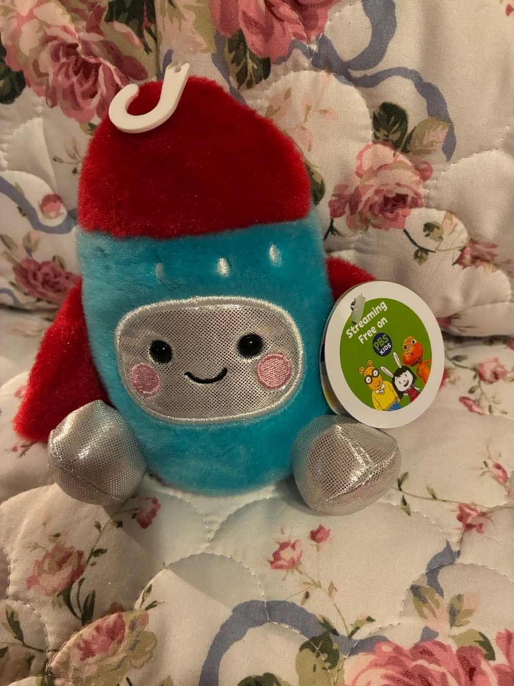 Blue and Red Plush Rocket Stuffed Toy - Kid-Friendly Cuddly Rocket